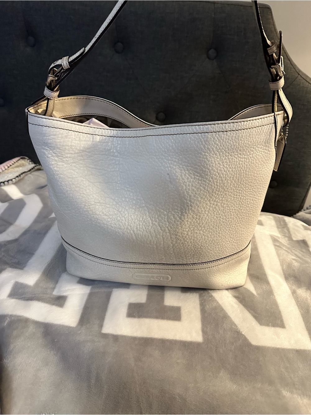 Coach Pebbled Leather Shoulder Bag in white